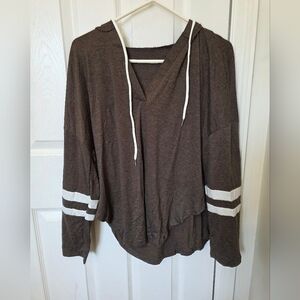 Brown Hoodie with White Stripes